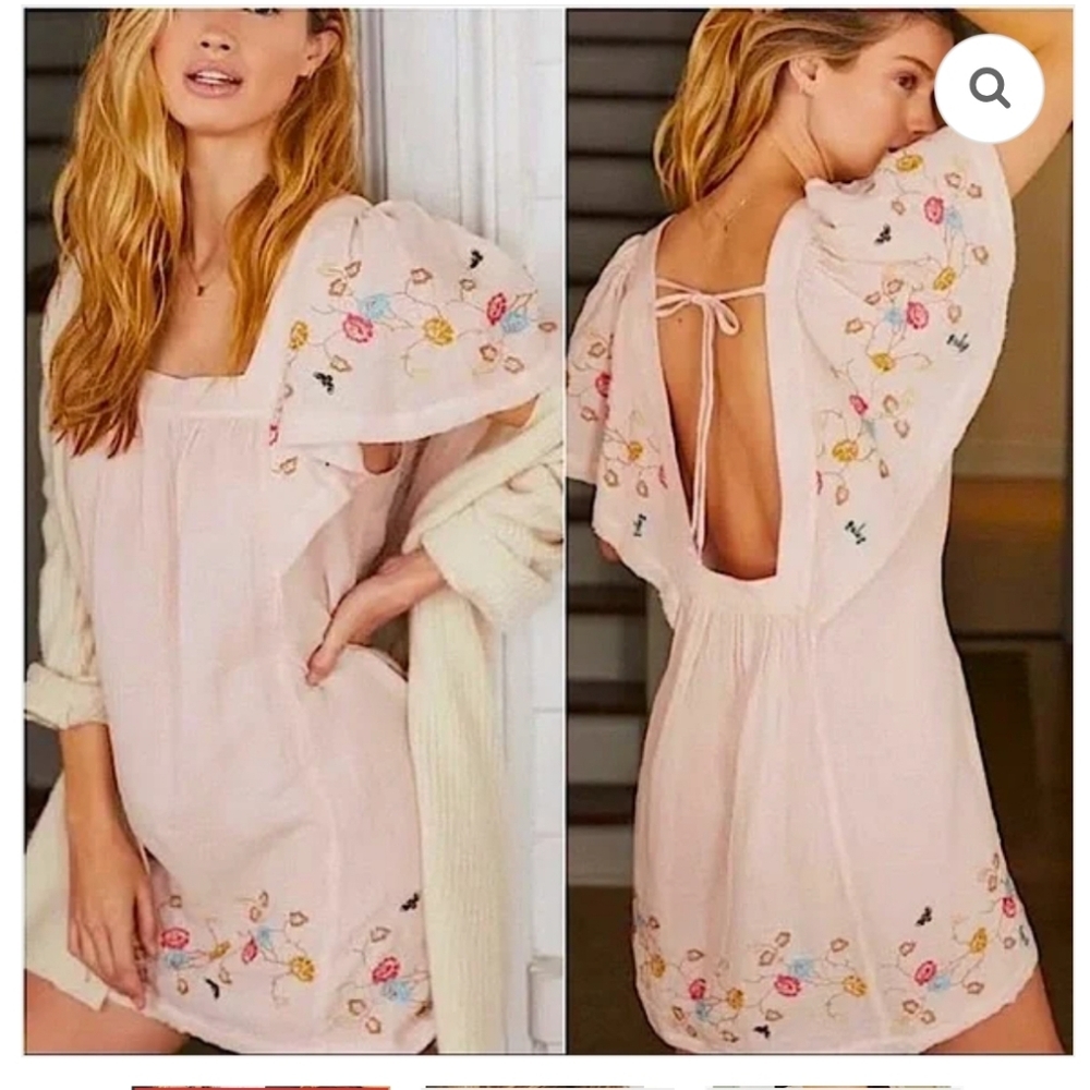 Anthropologie Pink Floral Embroidered Yvette Mini Dress